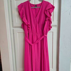 Shein Curve Hot Pink Ruffle Sleeve Wrap Maxi Dress